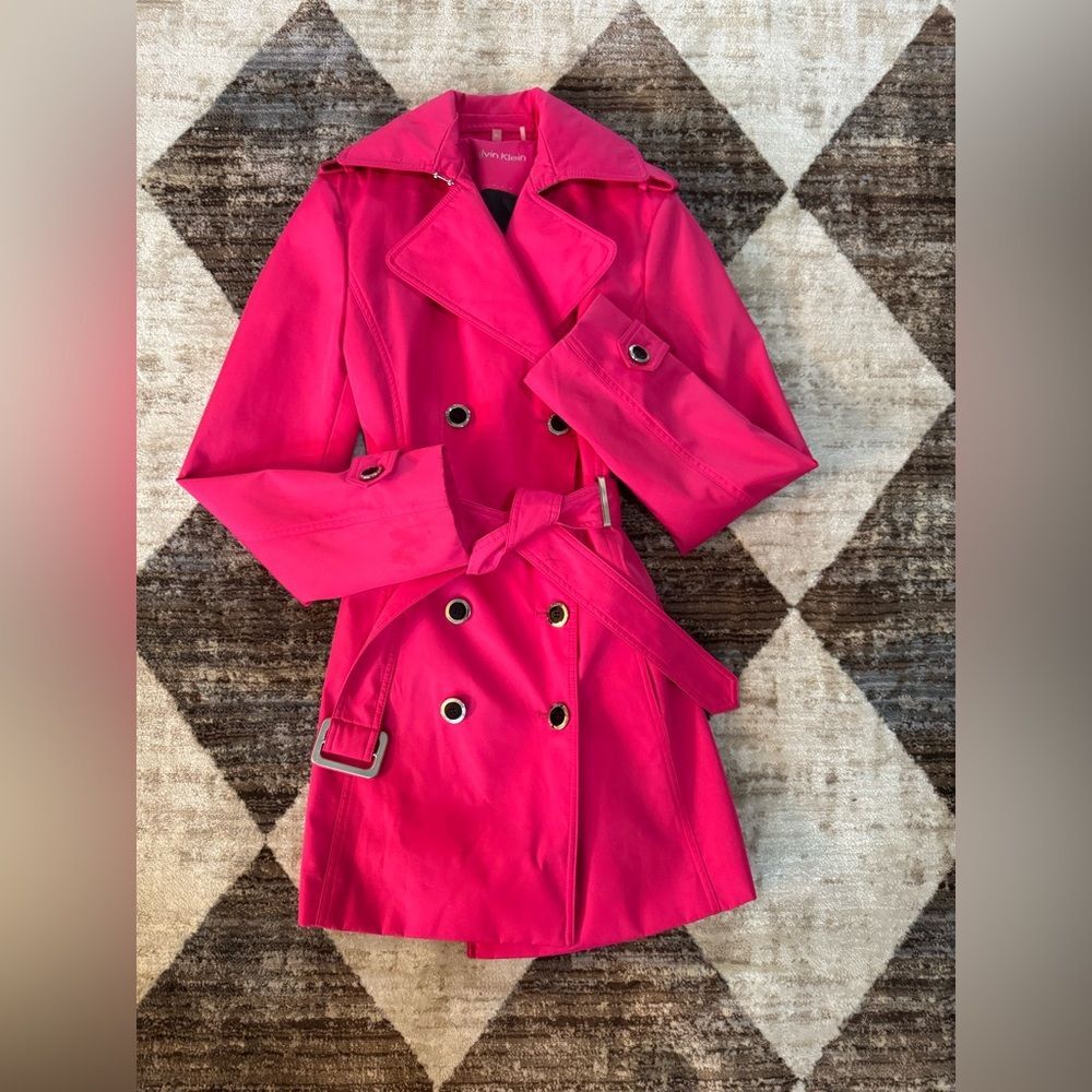 Calvin Klein Hot Pink Trench Coat Rain Coat Xs Belted